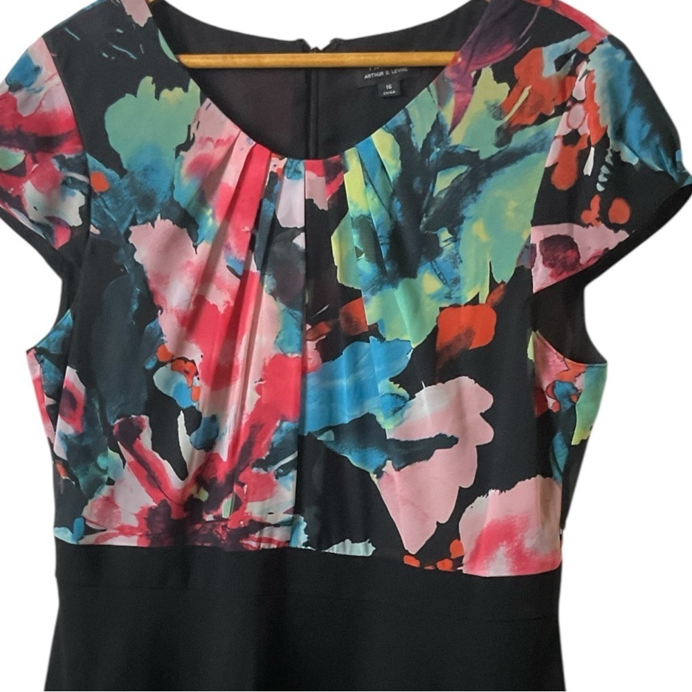 Tahari Multicolor Floral Top Black Skirt Dress - Picture 4 of 9